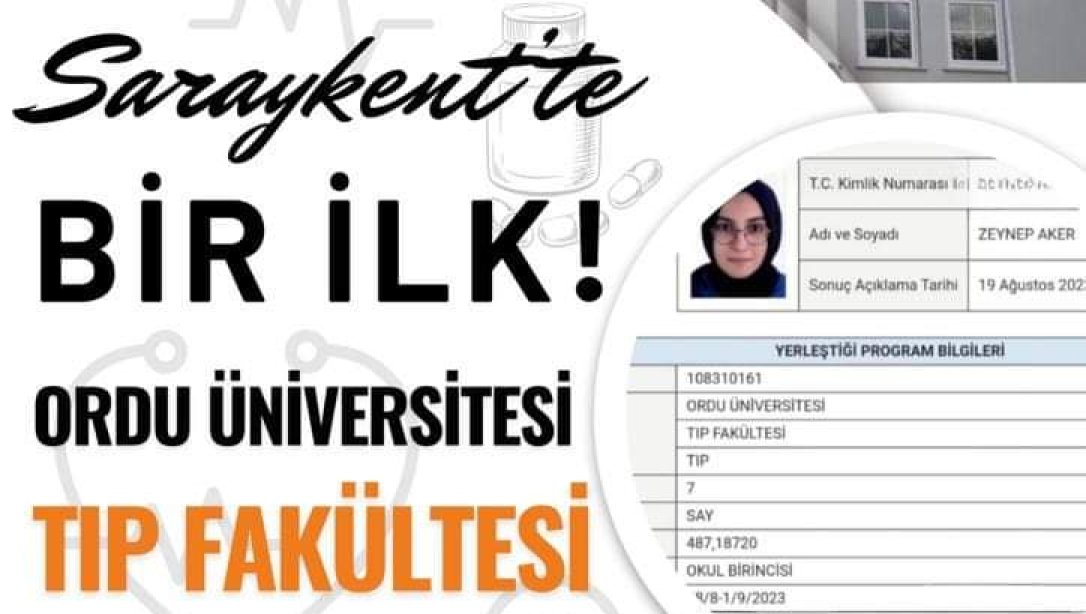 Sarayken'te Bir İlk! Öğrencimiz Zeynep AKER Tıp Fakültesini Kazanmıştır.